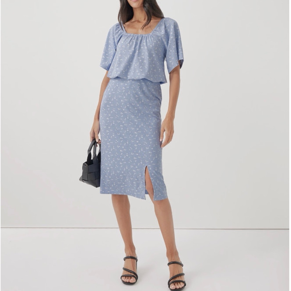 Pact Cornflower Blue Blossoms Luxe Jersey Skirt M